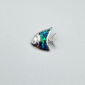 925 STERLING SILVER BLUE FIRE OPAL FISH PENDANT + CZ DIAMOND EYE